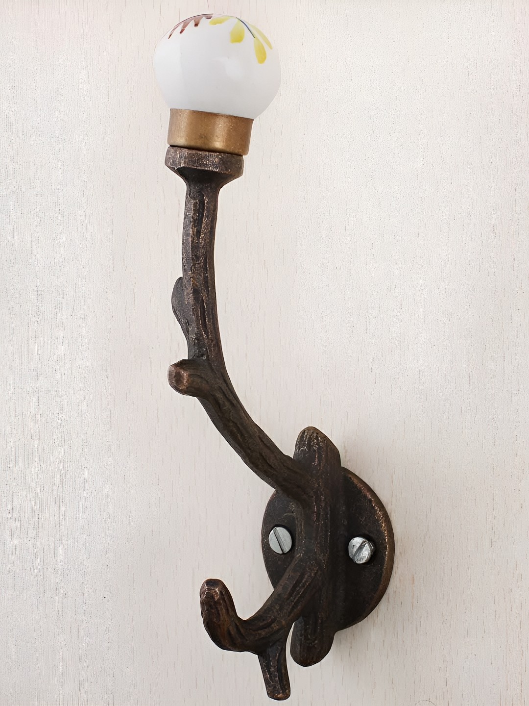 

IndianShelf Bronze Toned & White Leaf Tree Printed Ceramic Wall Coat Hooks