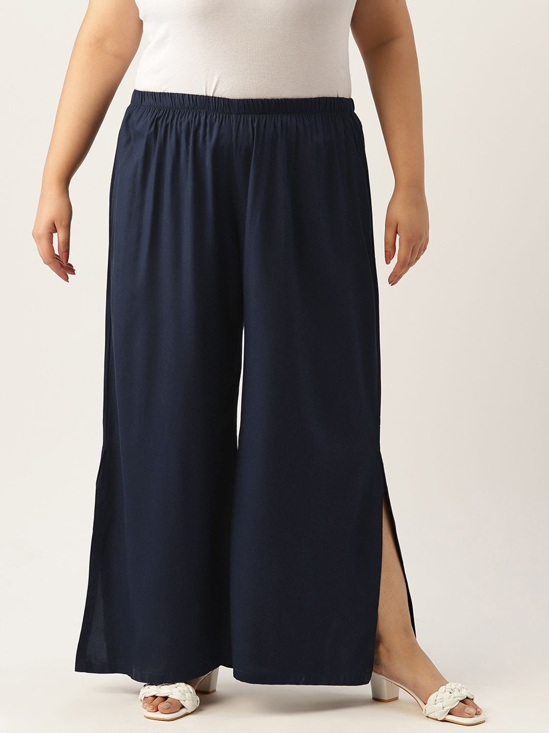 

theRebelinme Women Plus Size Palazzos, Navy blue