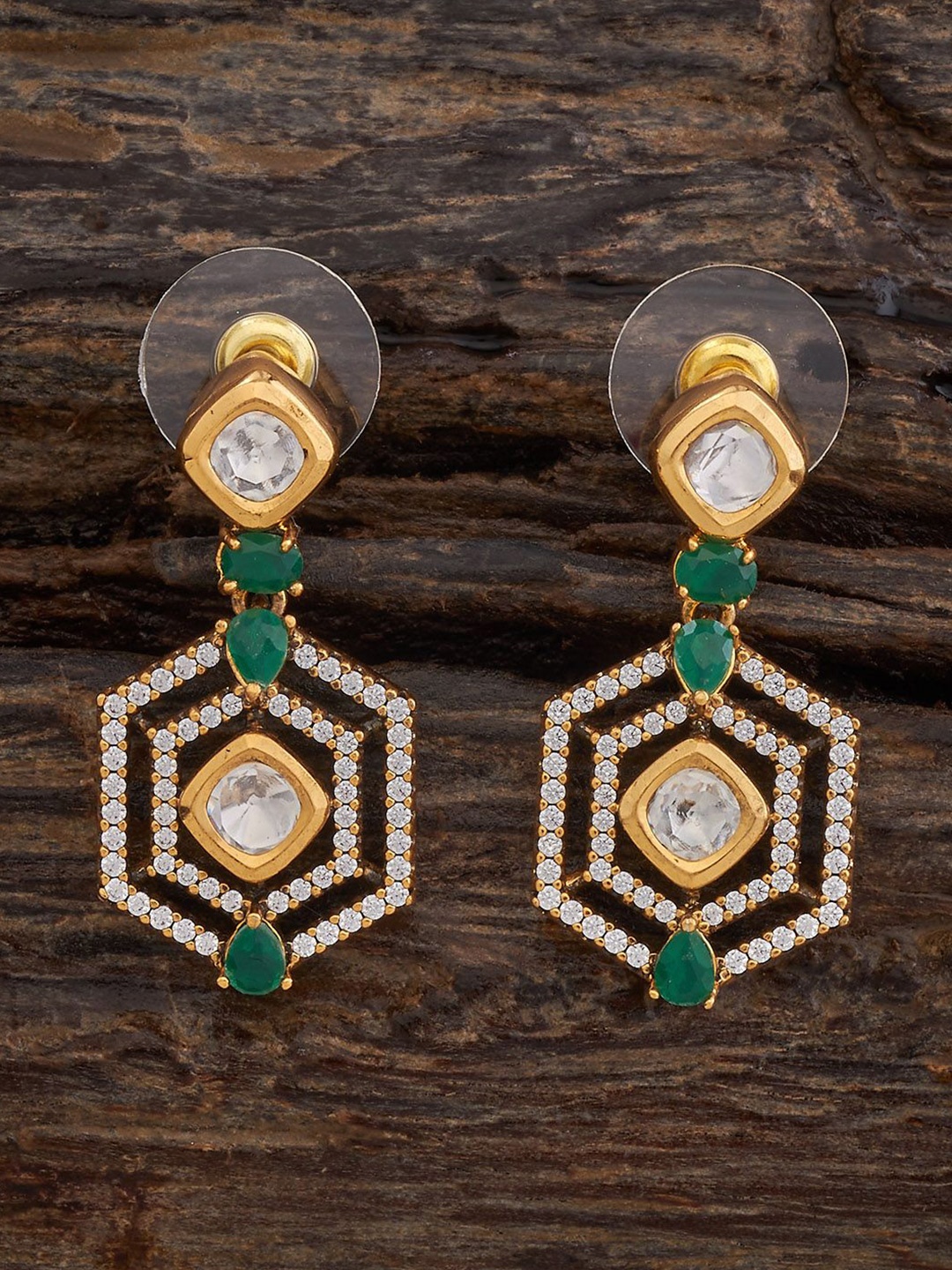 

Kushal's Fashion Jewellery Kundan Studded Contemporary Drop Earrings, Green