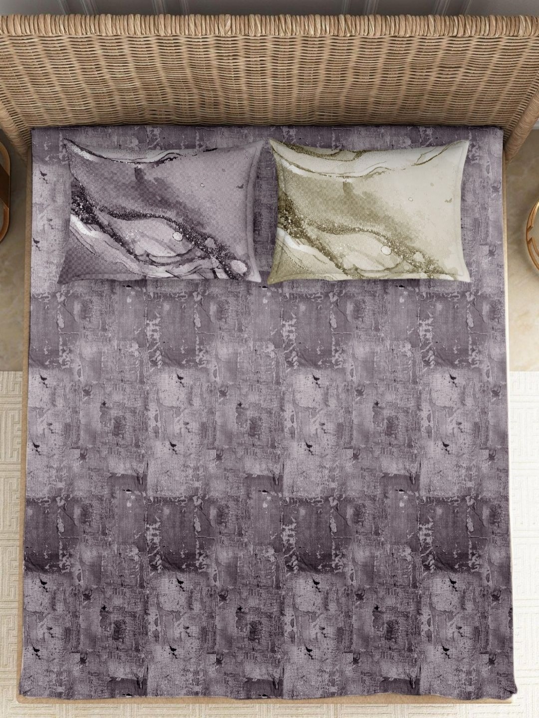 

VINTANA Purple Geometric 250 TC Cotton King Bedsheet Set-2.74 m x 2.74 m