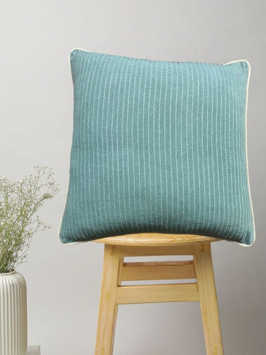 

SAJAVAT Turquoise Blue Striped Printed Cotton Square Cushion Cover