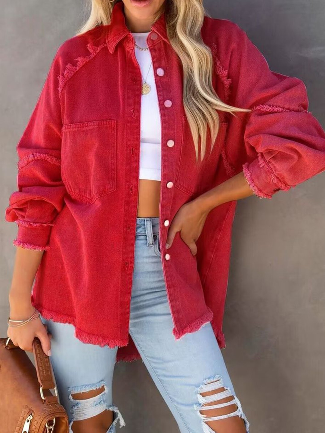 

LULU & SKY Women Spread Collar Solid Casual Tailored Jacket, Red