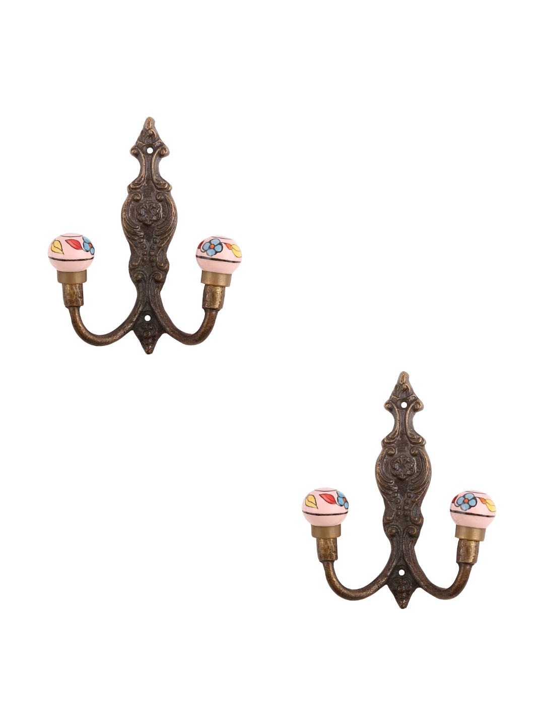 

IndianShelf Turquoise Blue 2 Pieces Ceramic Floral Wall Mounted Hooks Door Hanger