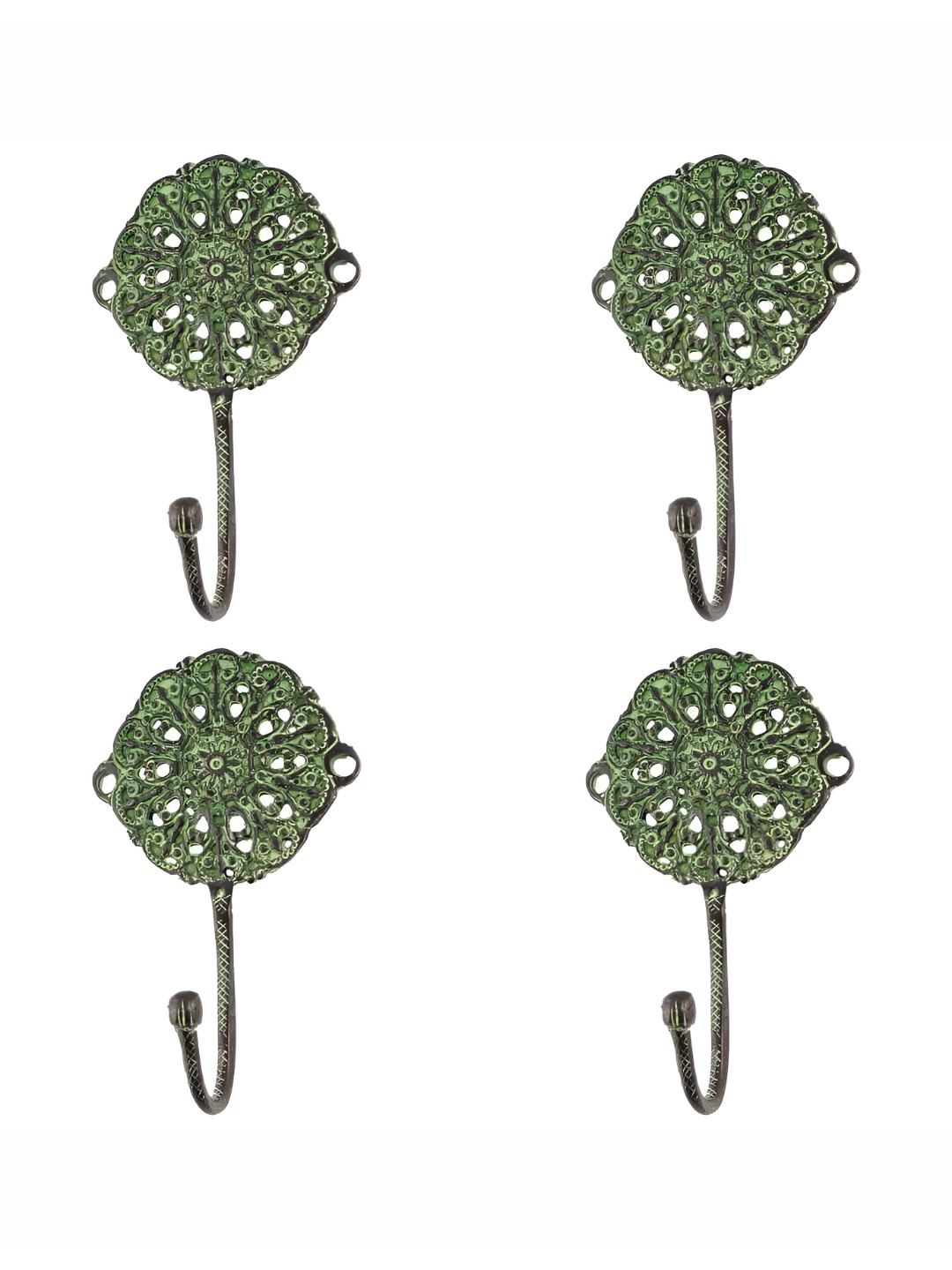 

IndianShelf Green 4 Pieces Textured Brass Wall Hooks