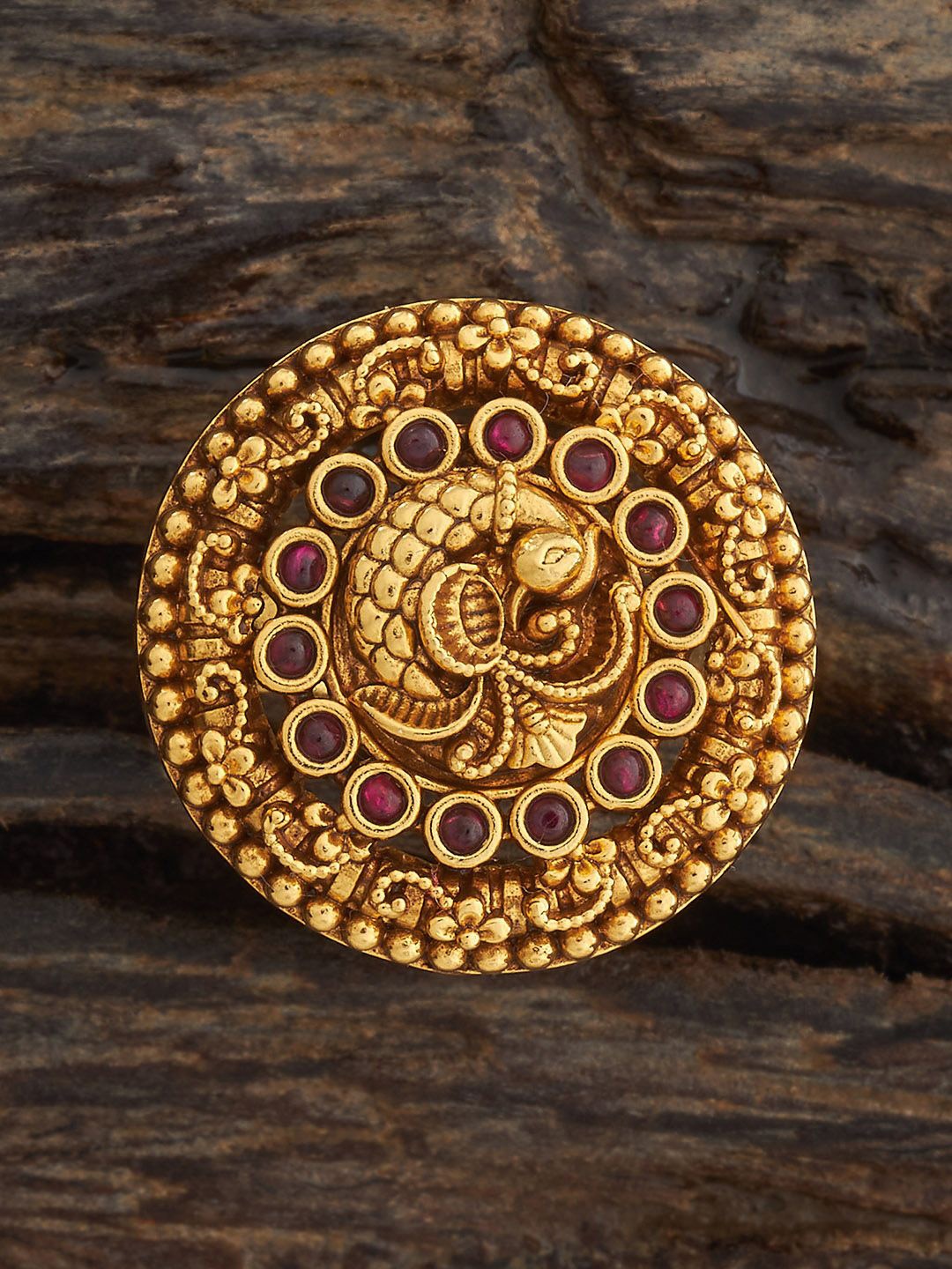 

Kushal's Fashion Jewellery Gold-Plated Stones-Studded Antique Finger Ring