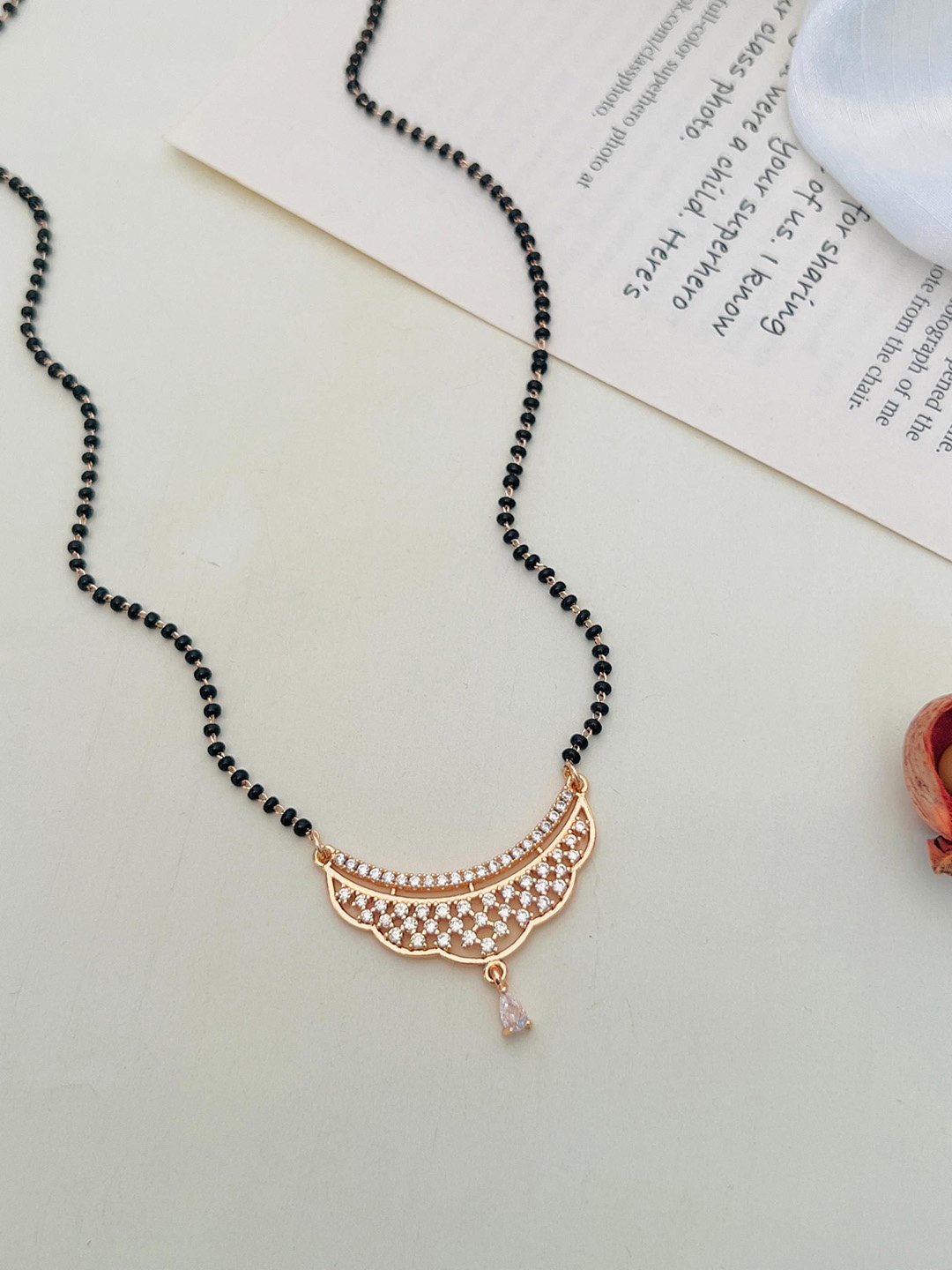 

ABDESIGNS Rose Gold Plated American Diamond Studded Mangalsutra