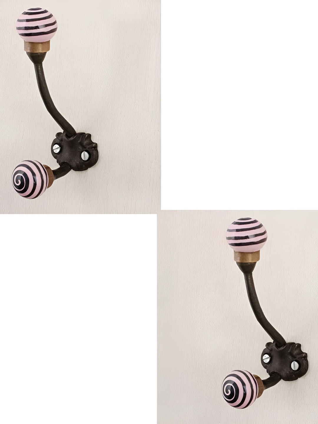 

IndianShelf Pink & Black 2 Pieces Ceramic Stripped Key Wall Hooks