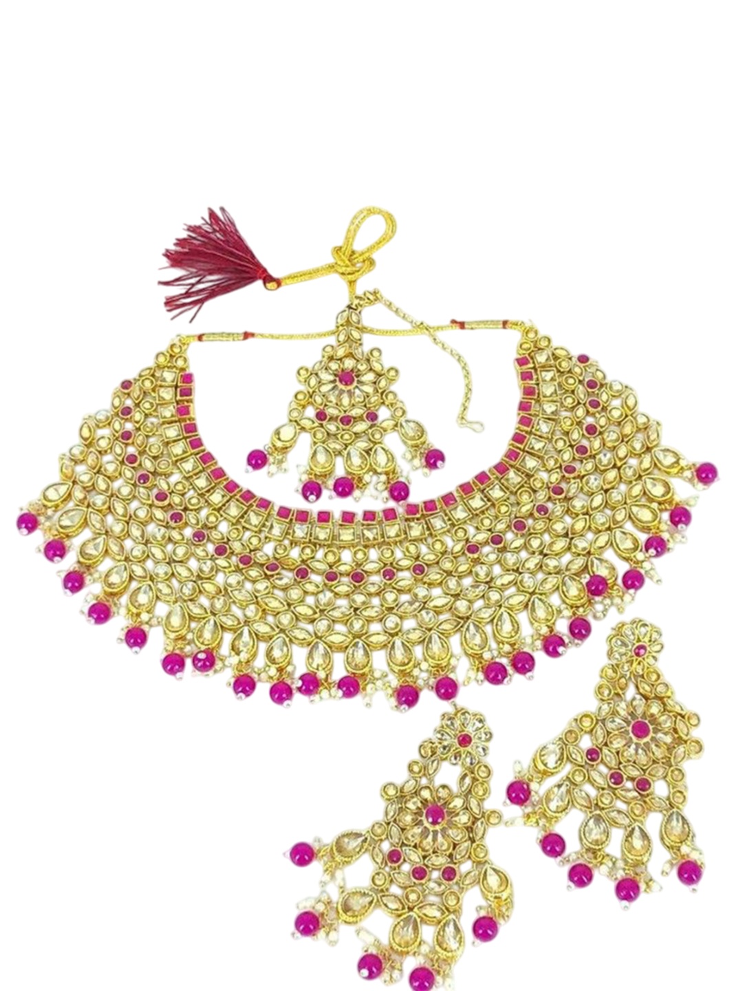 

Gyaan Jewels Gold-Plated Kundan Studded & Beaded Jewellery Set