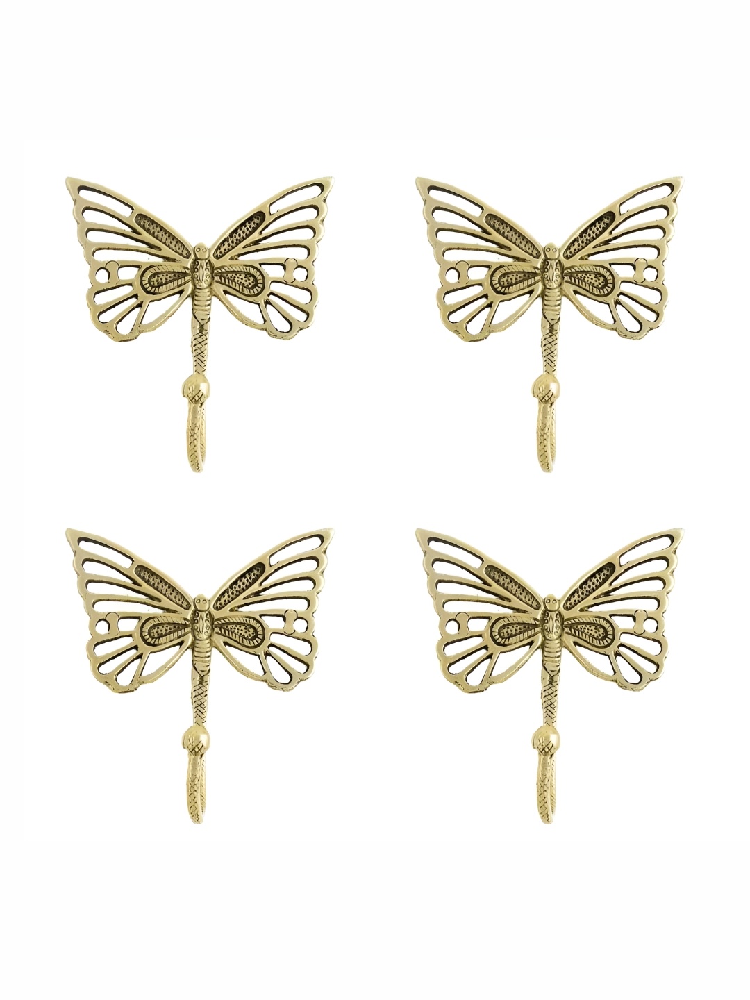 

IndianShelf Goldtoned 4 Pieces Brass Butterfly Wall Hooks, Gold