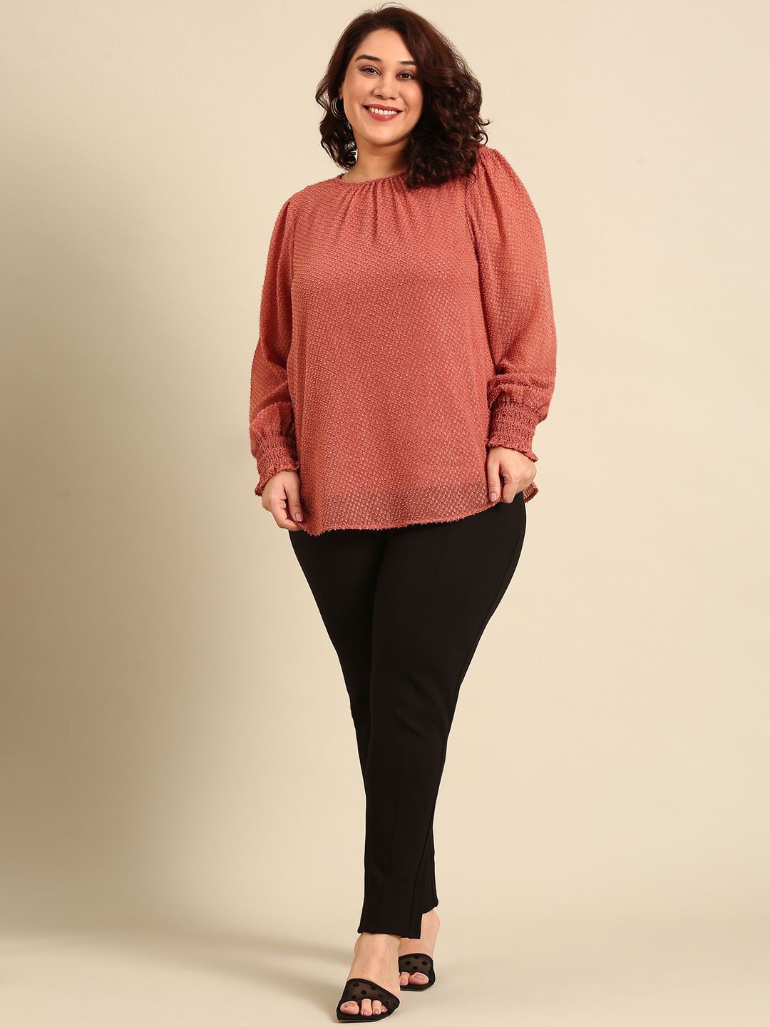 

The Pink Moon Women Bishop Sleeves Plus Size Top, Peach