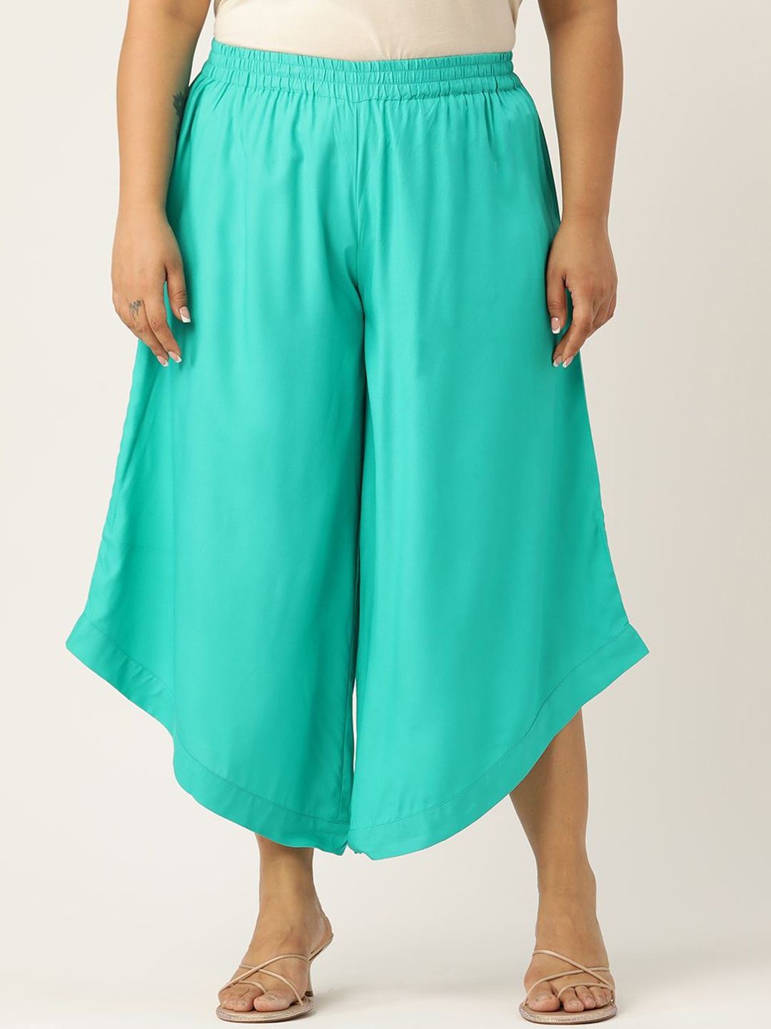 

theRebelinme Women Plus Size Relaxed Fit High-Rise Trousers, Teal