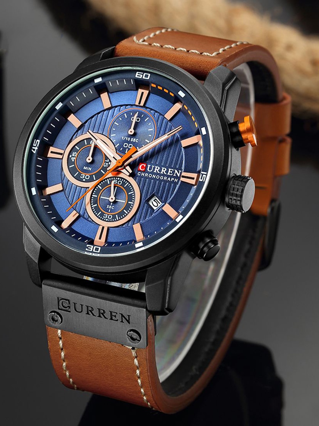 

Curren Men Brass Dial & Leather Straps Analogue Watch 5K-MMRA-T58N, Blue