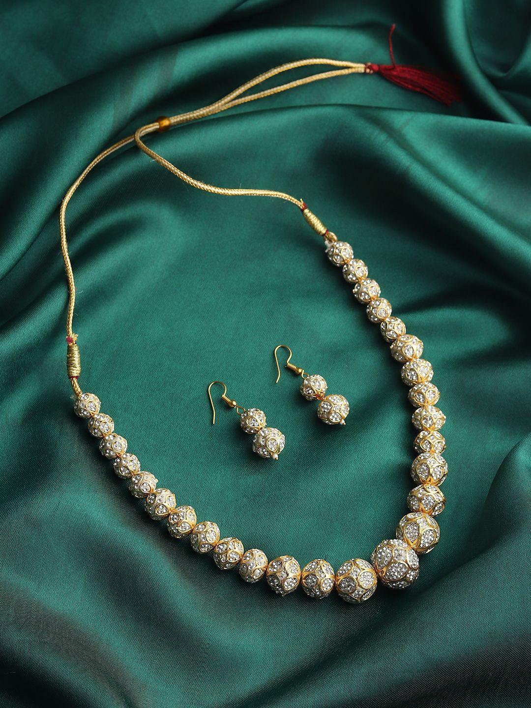 

RHOSYN Gold-Plated Stone-Studded & Beaded Necklace & Earrings