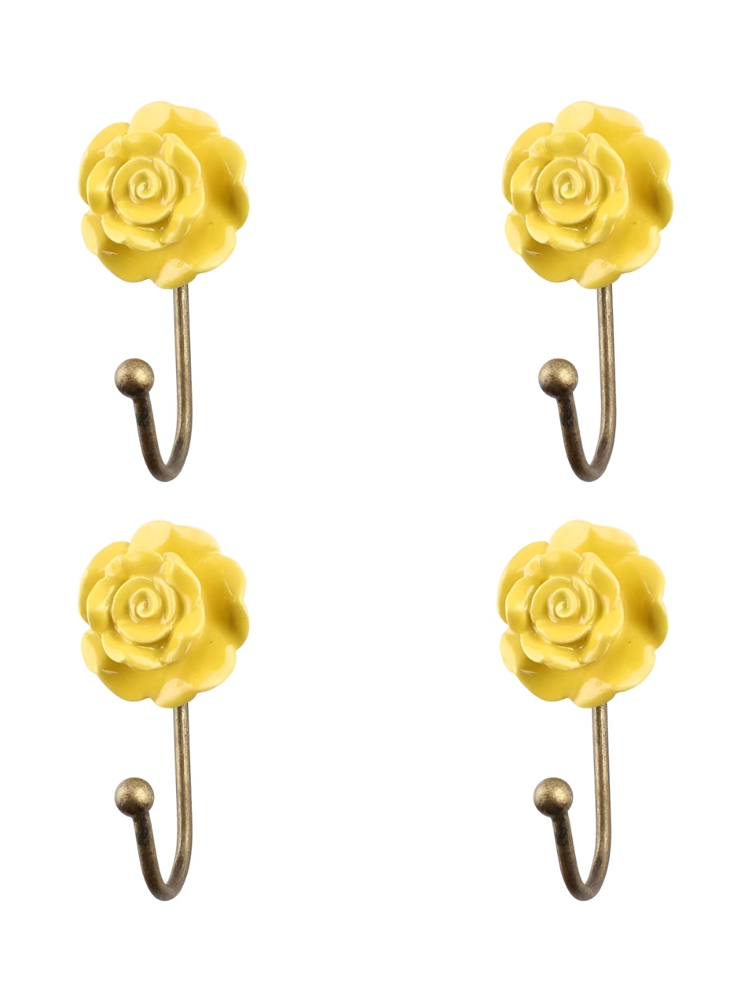 

IndianShelf Yellow 4 Pieces Floral Textured Ceramic Wall Hooks