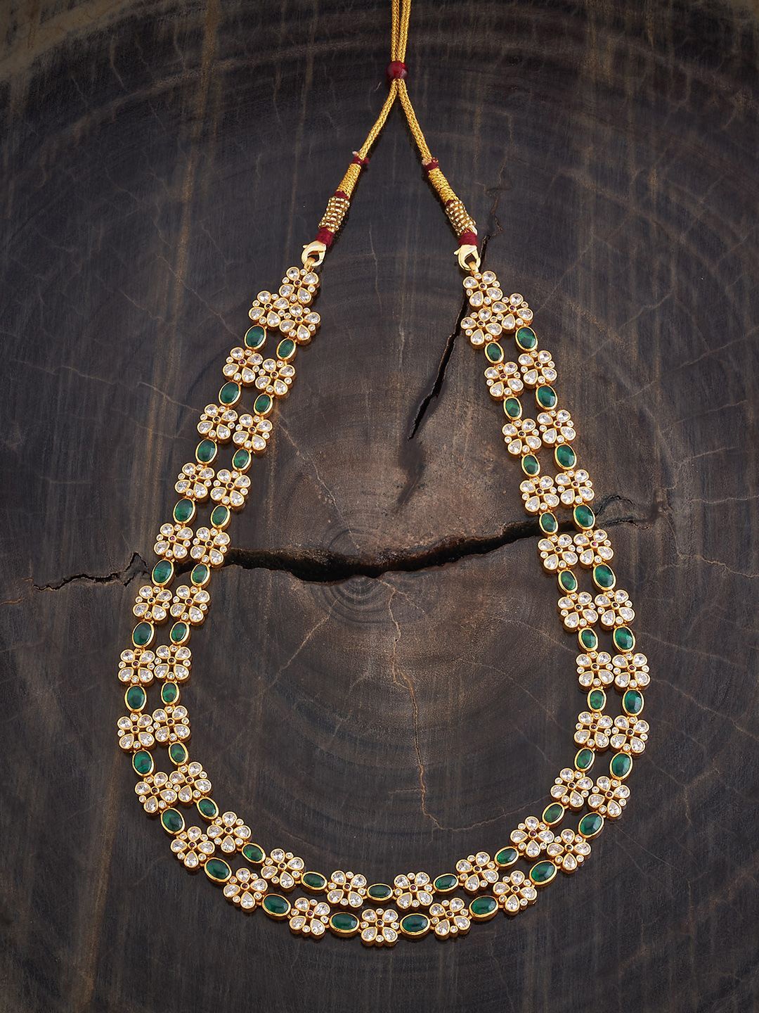 

Kushal's Fashion Jewellery 92.5 Pure Silver Gold-Plated Stone Studded Necklace