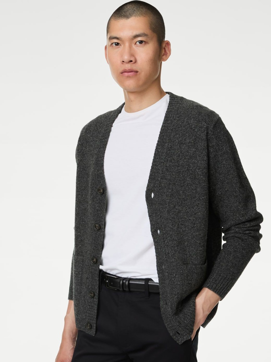 

Marks & Spencer Men V-Neck Woollen Cardigan, Charcoal