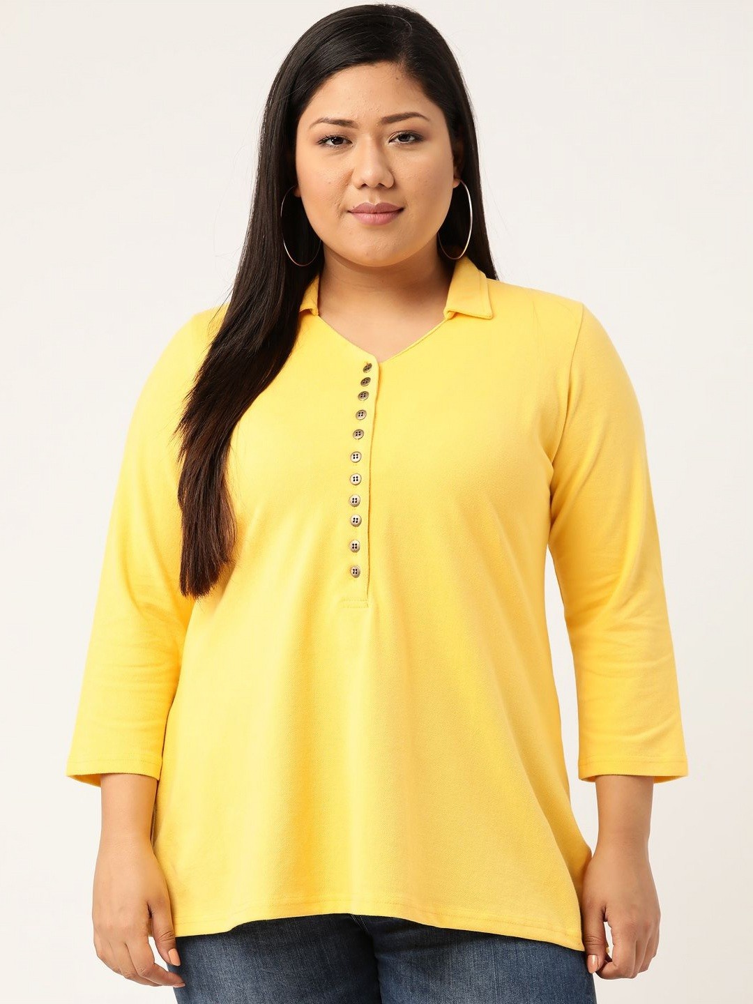 

theRebelinme Women Solid Shirt Collar A-Line Pure Cotton Kurti, Yellow