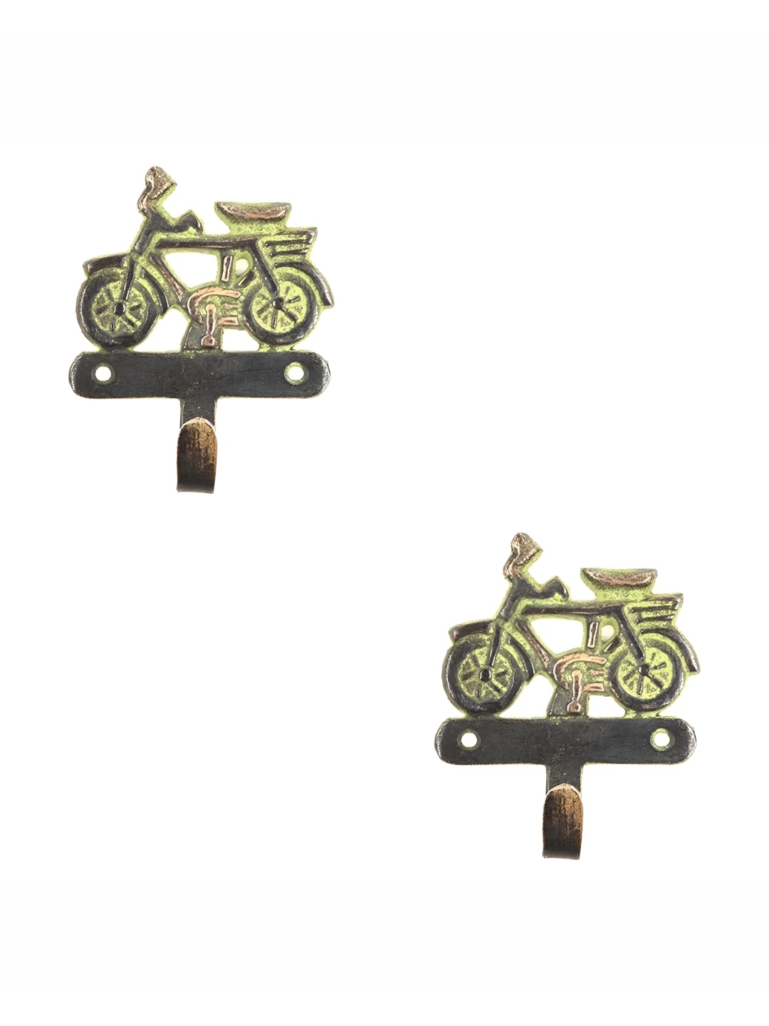 

IndianShelf Goldtoned and Yellow 2 Pieces Brass Bicycle Textured Wall Hooks, Gold