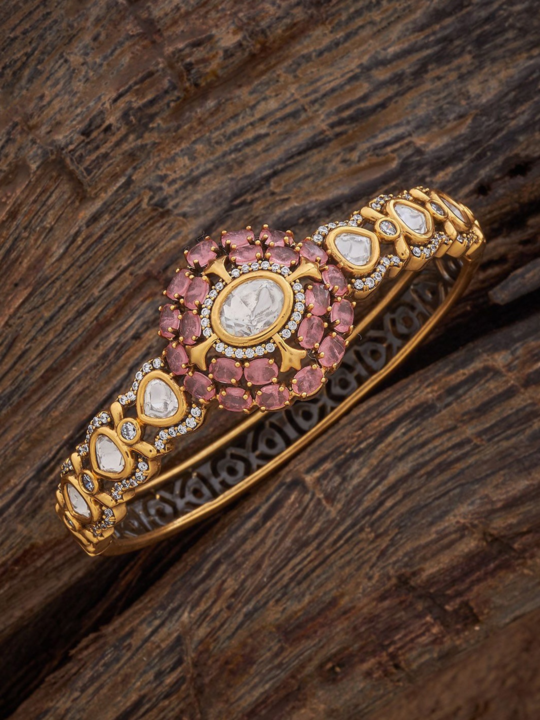 

Kushal's Fashion Jewellery Kundan Studded Kada Bracelet, Gold