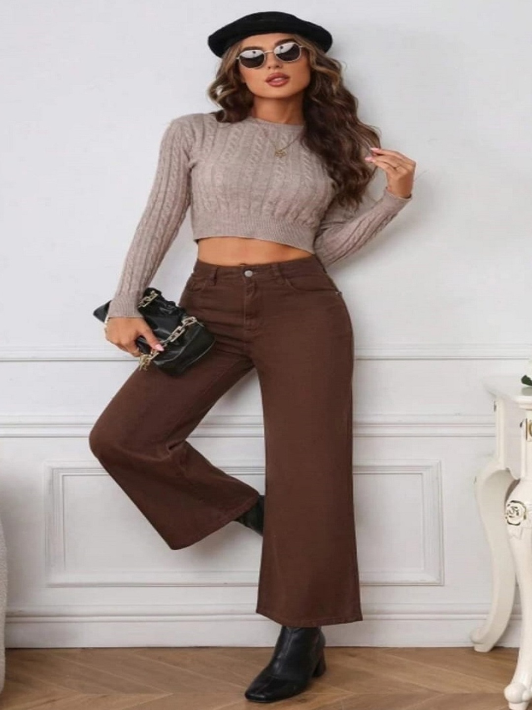 

Perfect Outlet Women Straight Fit High-Rise Stretchable Jeans, Coffee brown