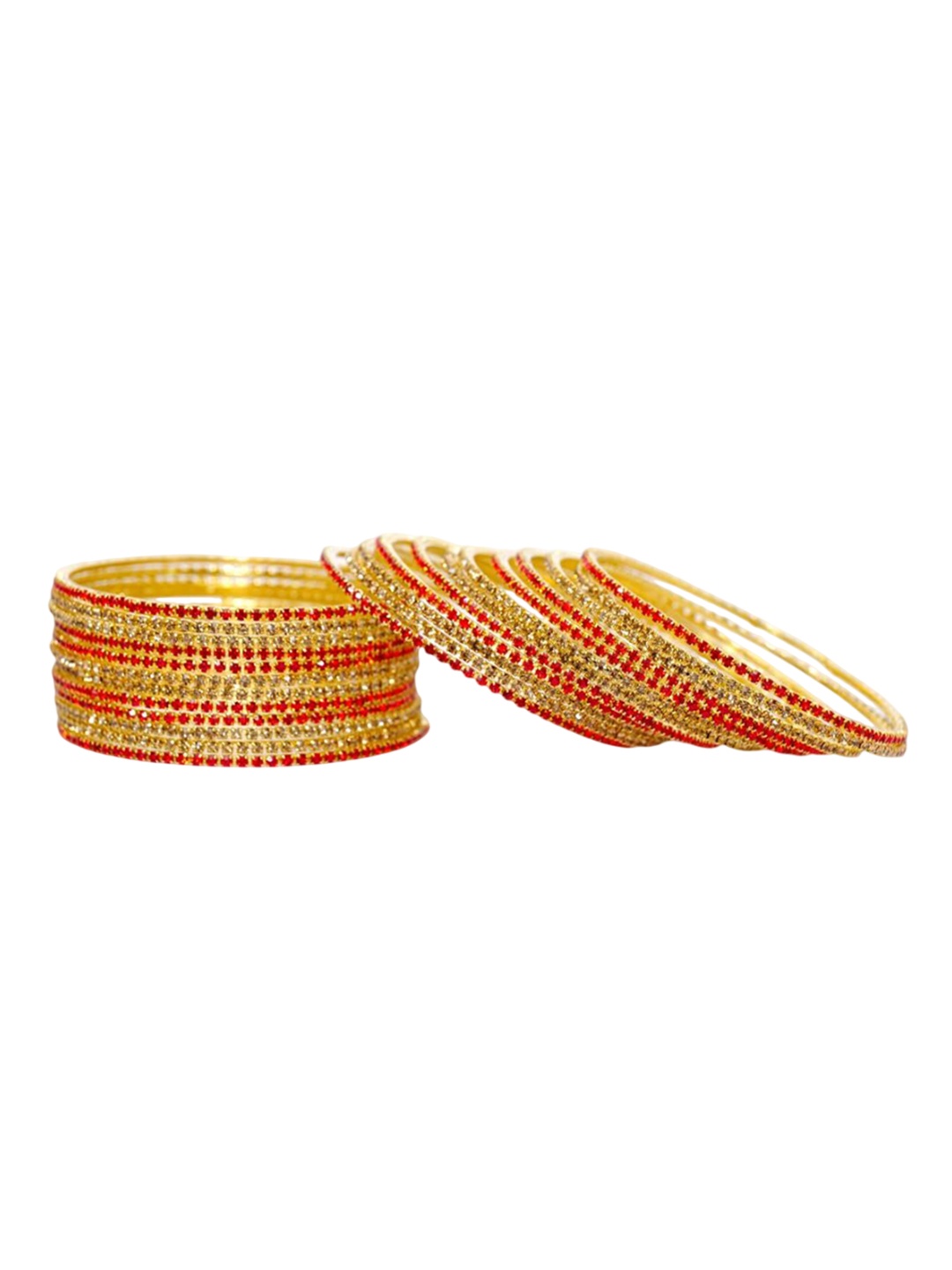 

ZULKA Set Of 30 Artificial Stones and Beads Studded Bangles, Gold
