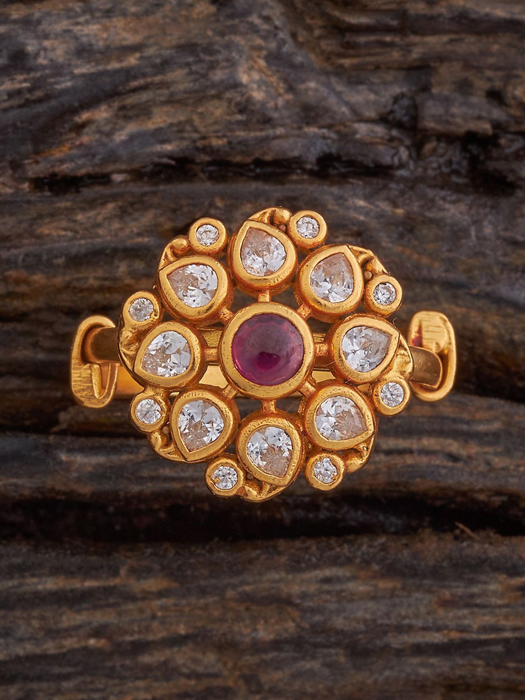 

Kushal's Fashion Jewellery Gold-Plated CZ Studded Finger Ring