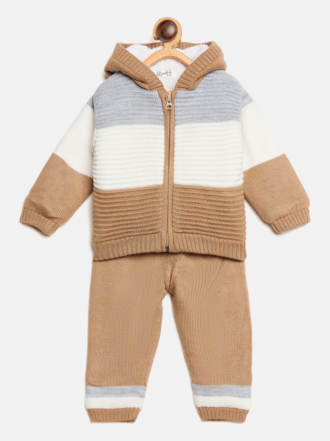 

JWAAQ Kids Colourblocked Hooded Sweatshirt With Pyjamas, Camel brown