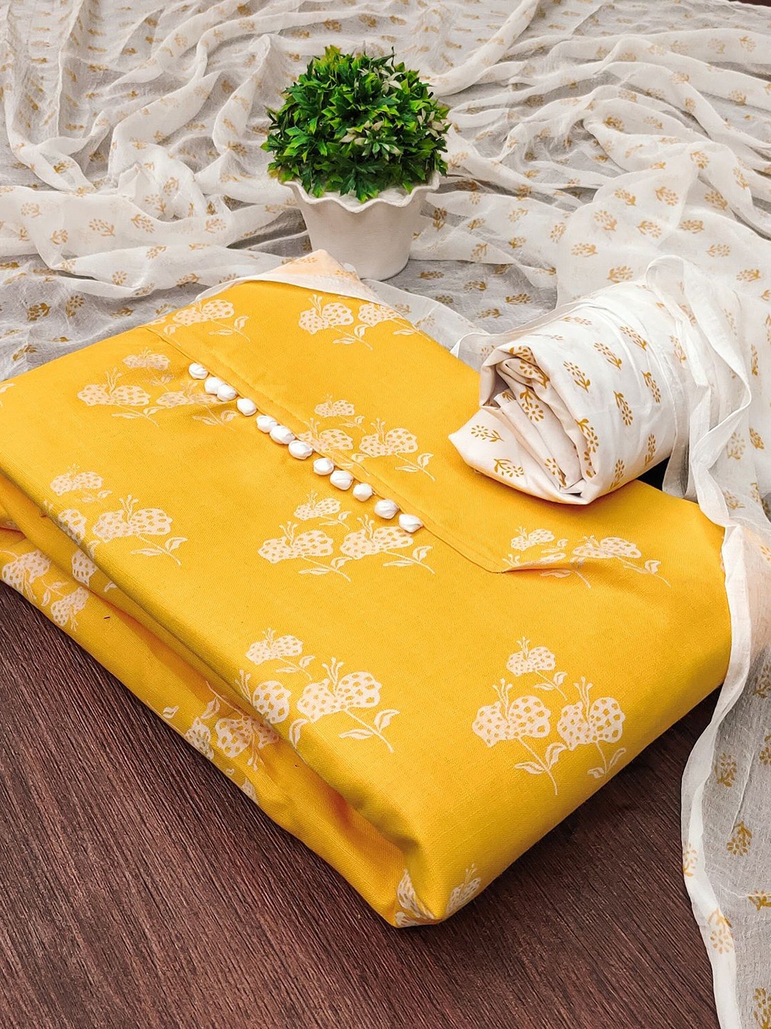 

JULEE Floral Printed Cotton Unstitched Dress Material, Yellow