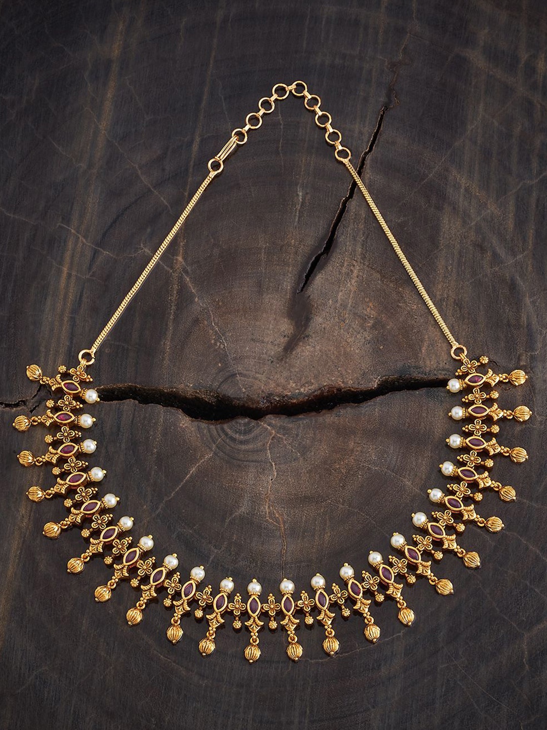 

Kushal's Fashion Jewellery Gold-Plated Stone Studded & Beaded Antique Necklace
