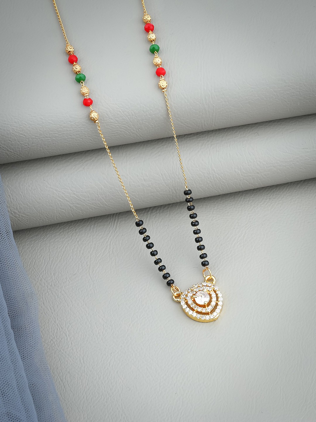 

Wynona Gold-Plated American Diamond & Beaded Mangalsutra