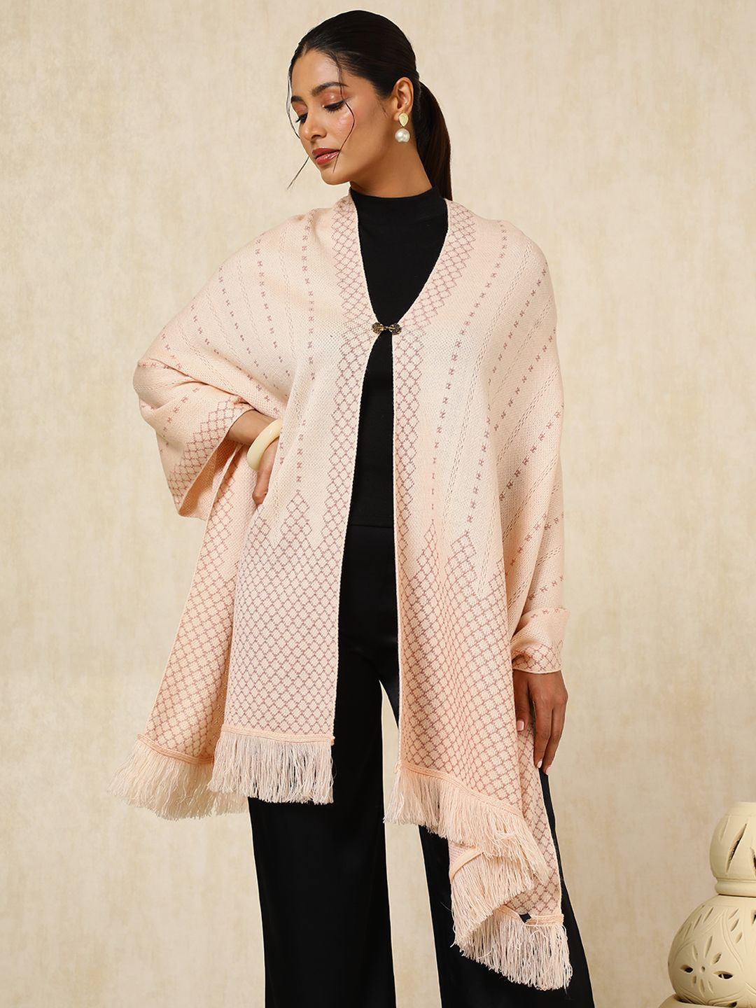 

Soch Women Woven Design Acrylic Shawl, Peach