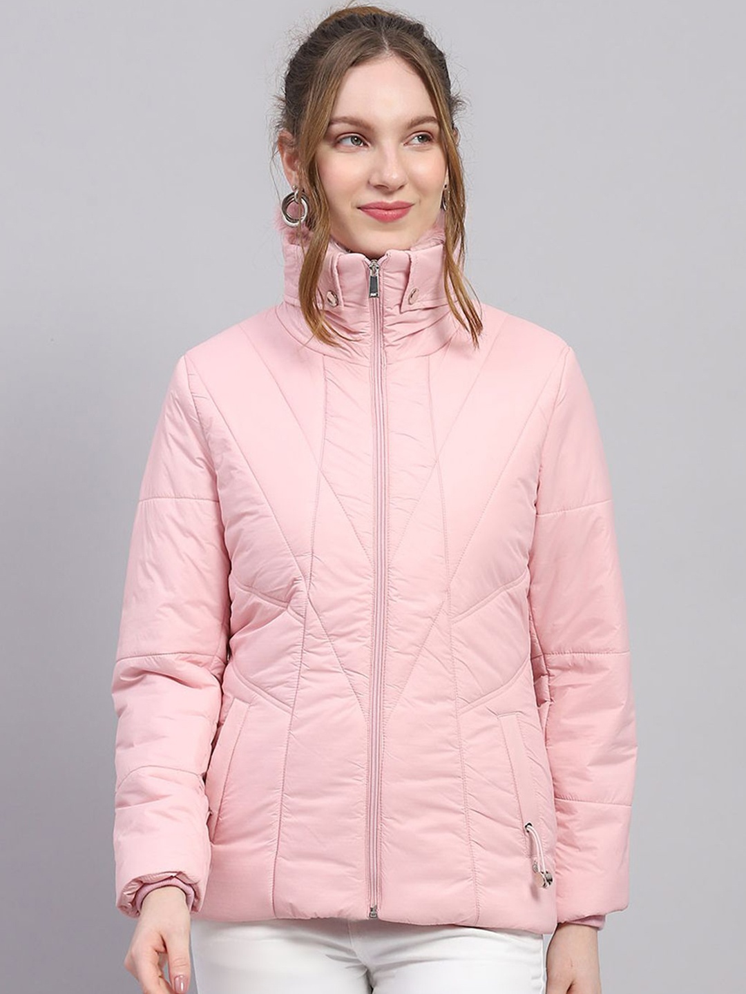 

Monte Carlo Women Mock Collar Solid Casual Puffer Jacket, Pink