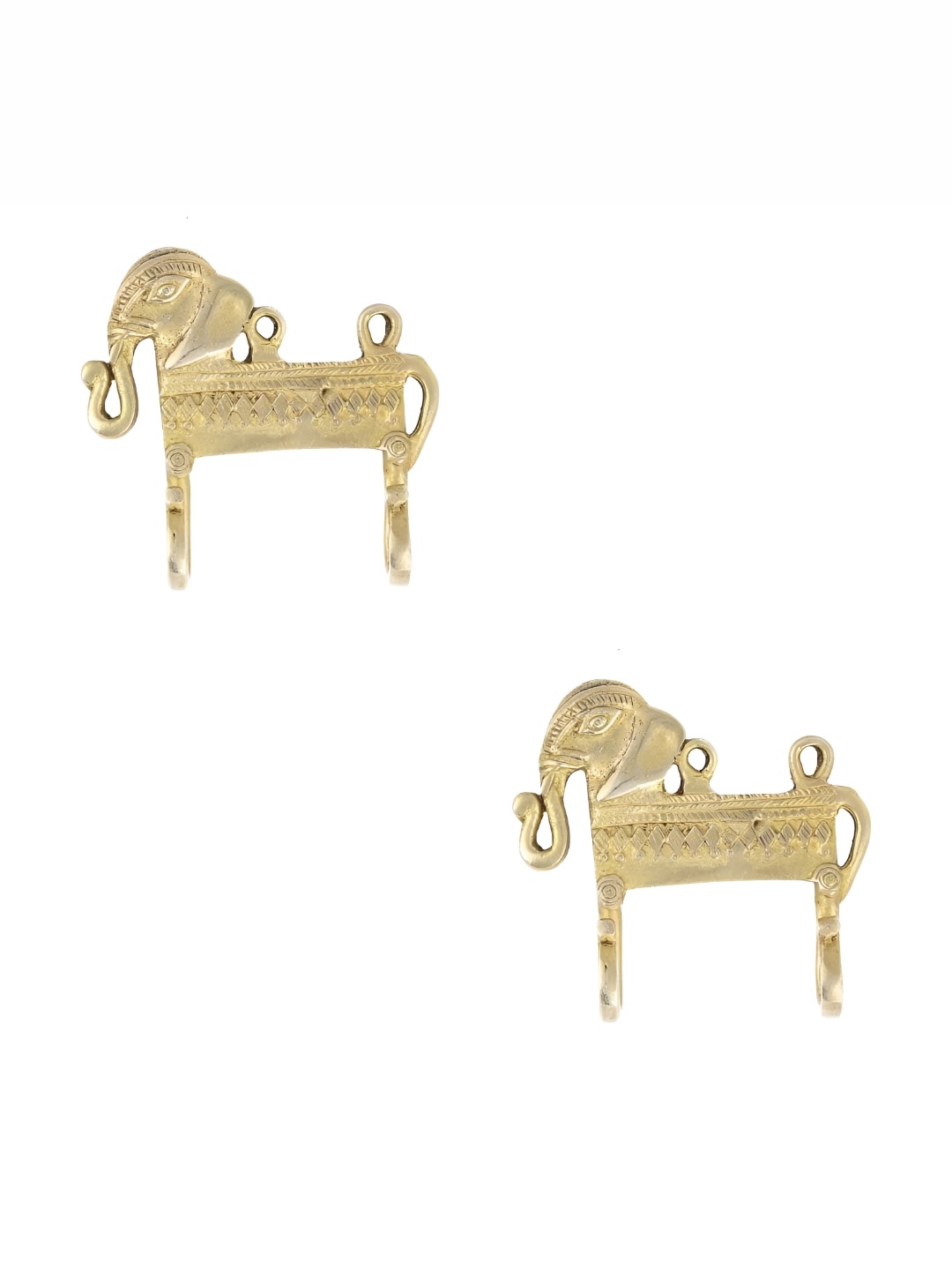 

IndianShelf Gold-Toned 2 Pieces Brass Elephant With Trunk Motif Key Hooks Kitchen Hanger