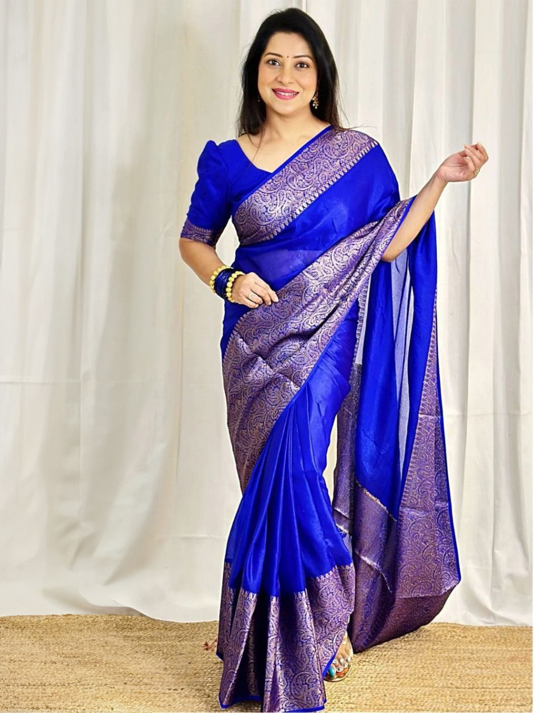 

Wuxi Ethnic Motifs Zari Pure Silk Banarasi Saree, Blue