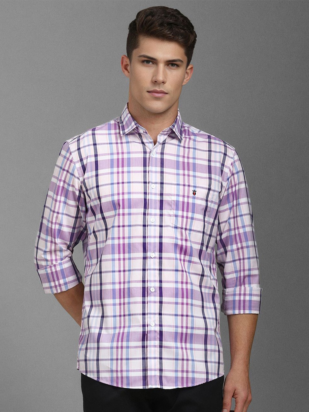 

Louis Philippe Sport Men Opaque Checked Pure Cotton Casual Shirt, Lavender