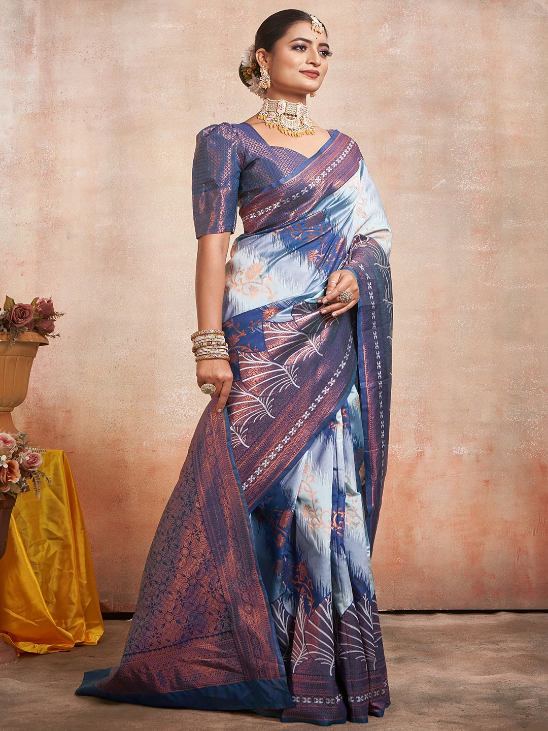 

Wuxi Woven Design Pure Silk Banarasi Saree, Sea green