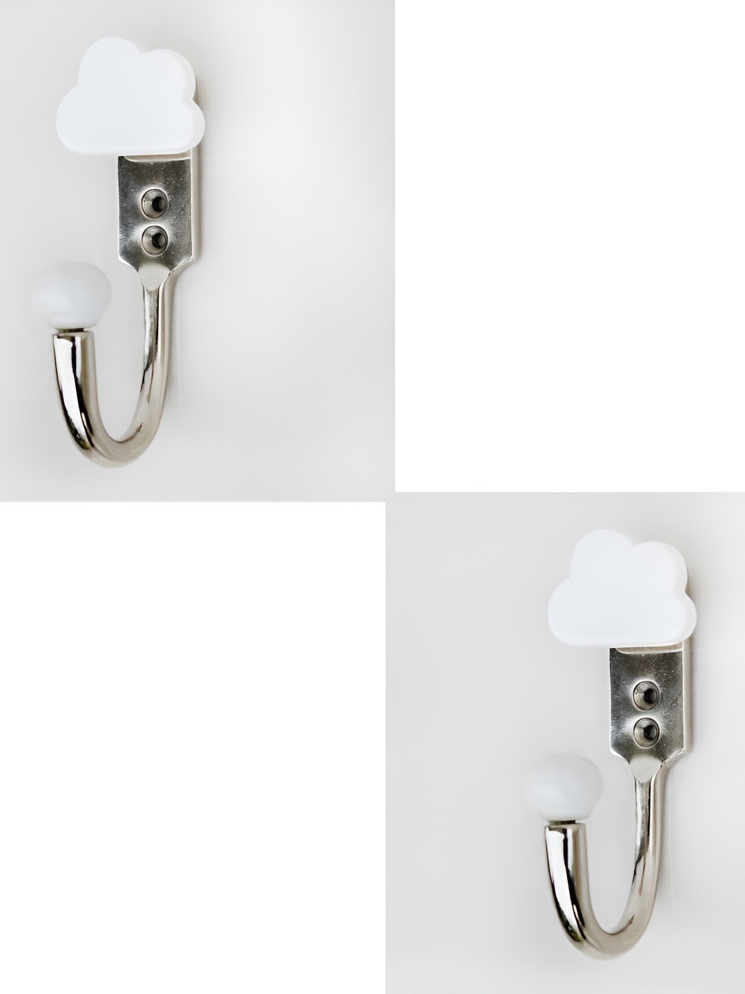 

IndianShelf White2 Pieces Ceramic & Zinc Cloud Coat Hooks Wall Hanging, White