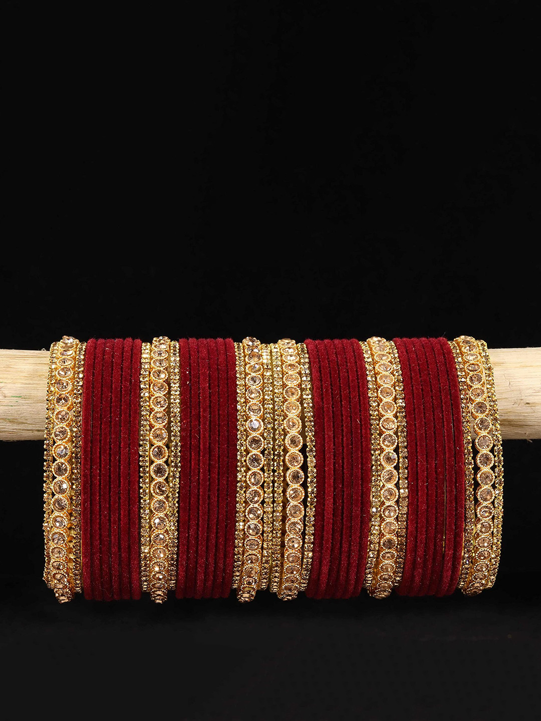 

ZULKA Set Of 42 Alloy with Base Metal Zircon Gemstone and Rosegold Ball chain Bangles, Gold