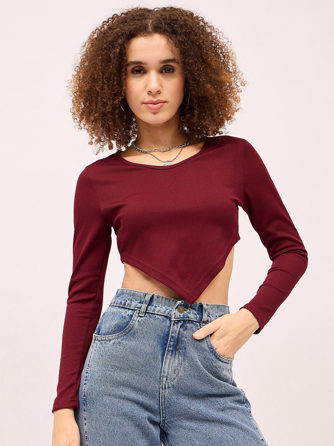 

Mayra Women Fitted Crop Top, Maroon