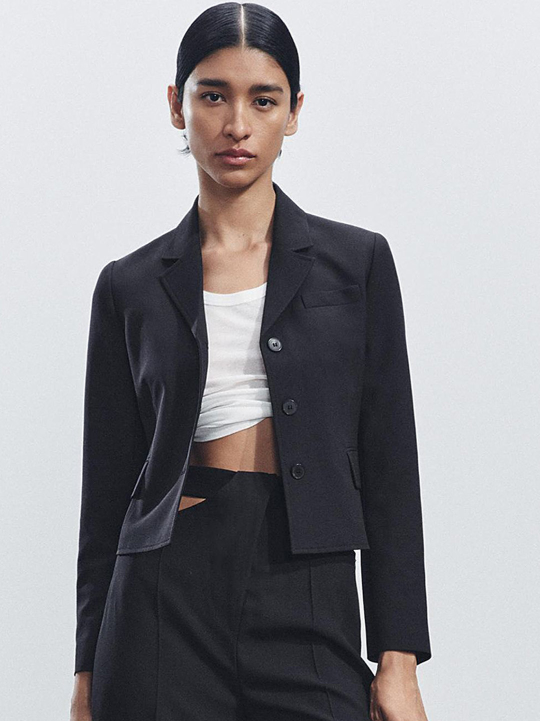

LULU & SKY Cropped Lapel Collar Blazer, Black