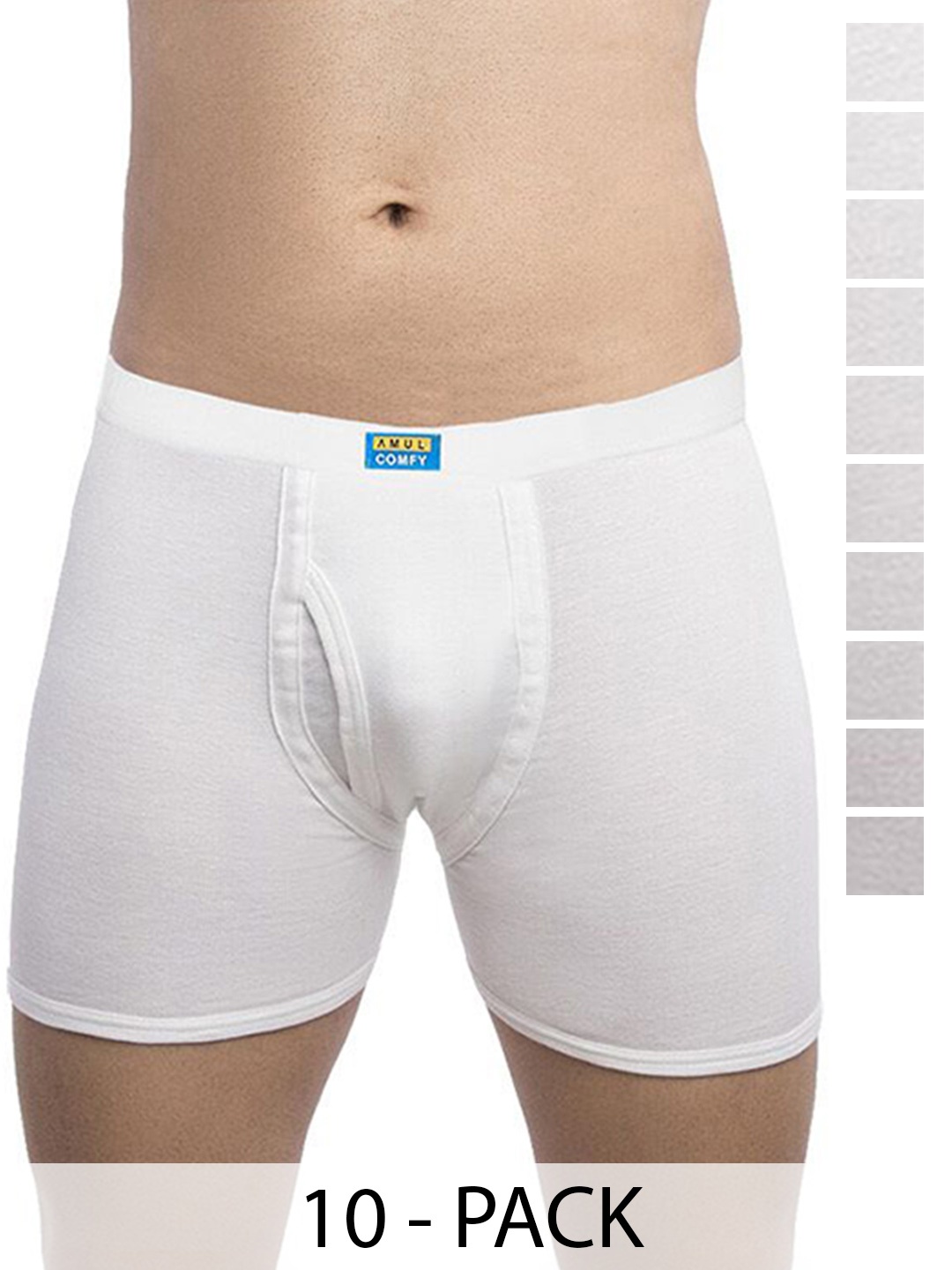 

AMUL COMFY Men Pack Of 10 Pure Cotton Trunks - Comfy-Plain-White-Trunk-IE-10-80