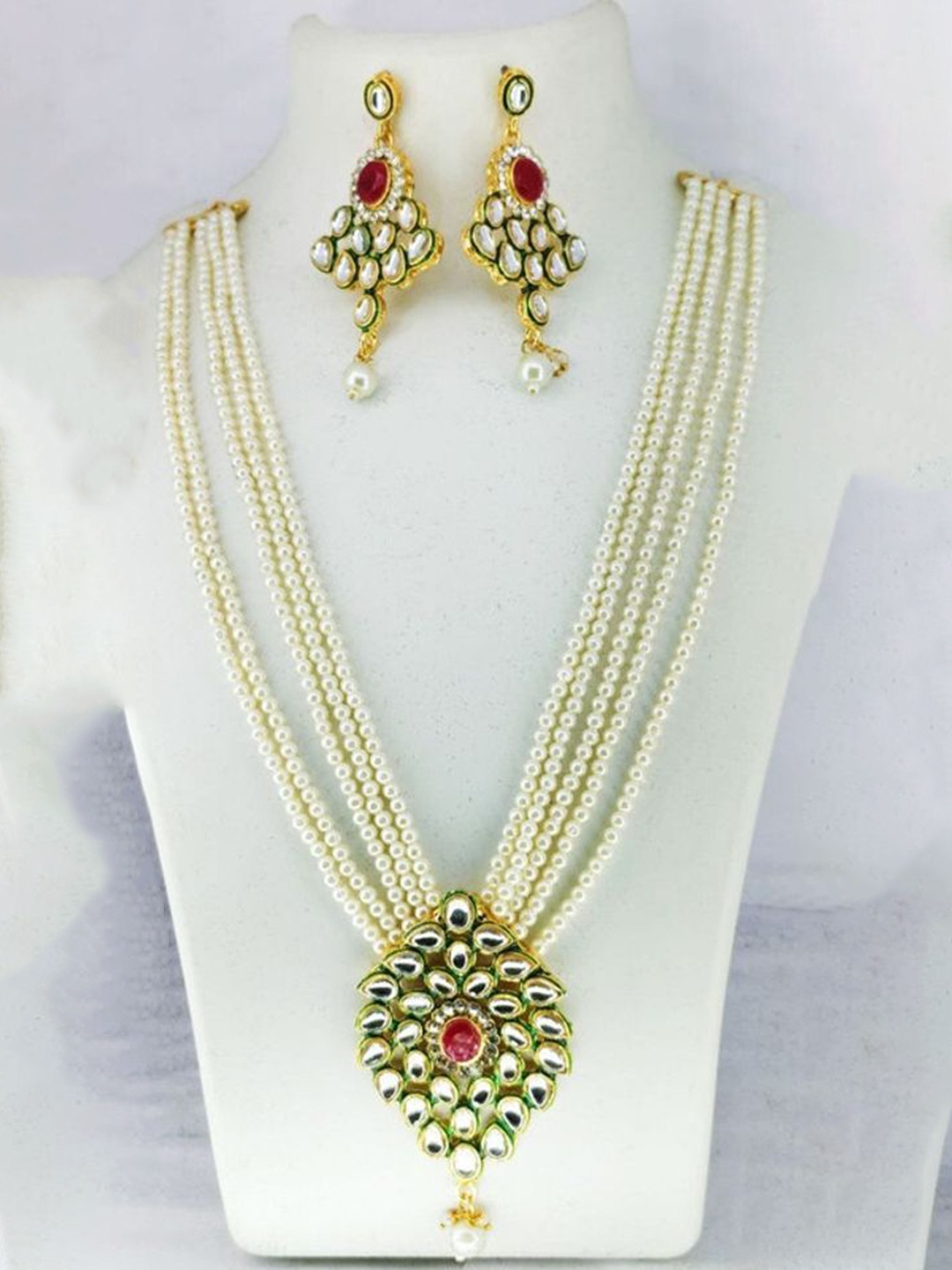 

Gyaan Jewels Set Of 2 Gold-Plated Stone Studded & Beaded Jewellery Set