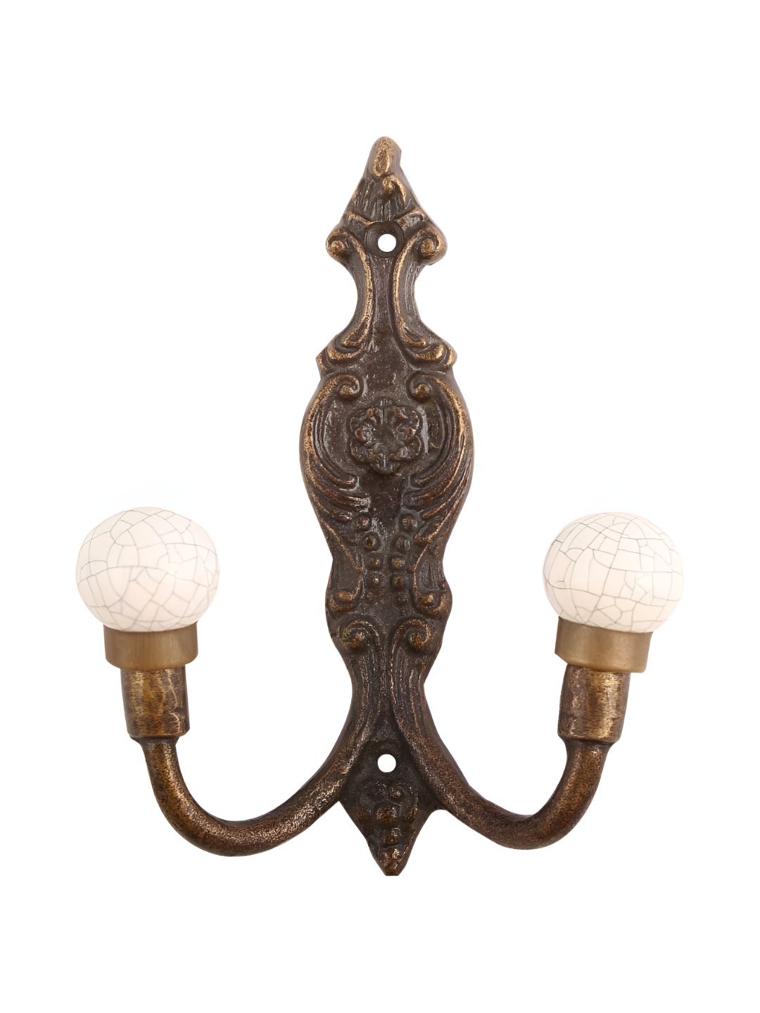 

IndianShelf White & Brown Ceramic Crackle Wall Hanger Coat Hook