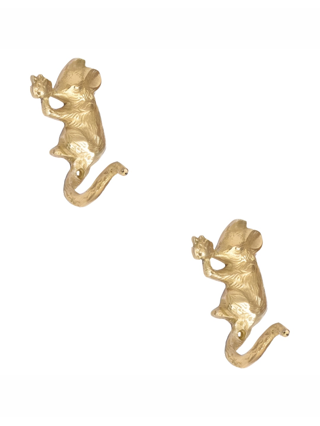 

IndianShelf Gold Toned 2 Pieces Brass Rat Wall Hanger Hooks for Kitchen