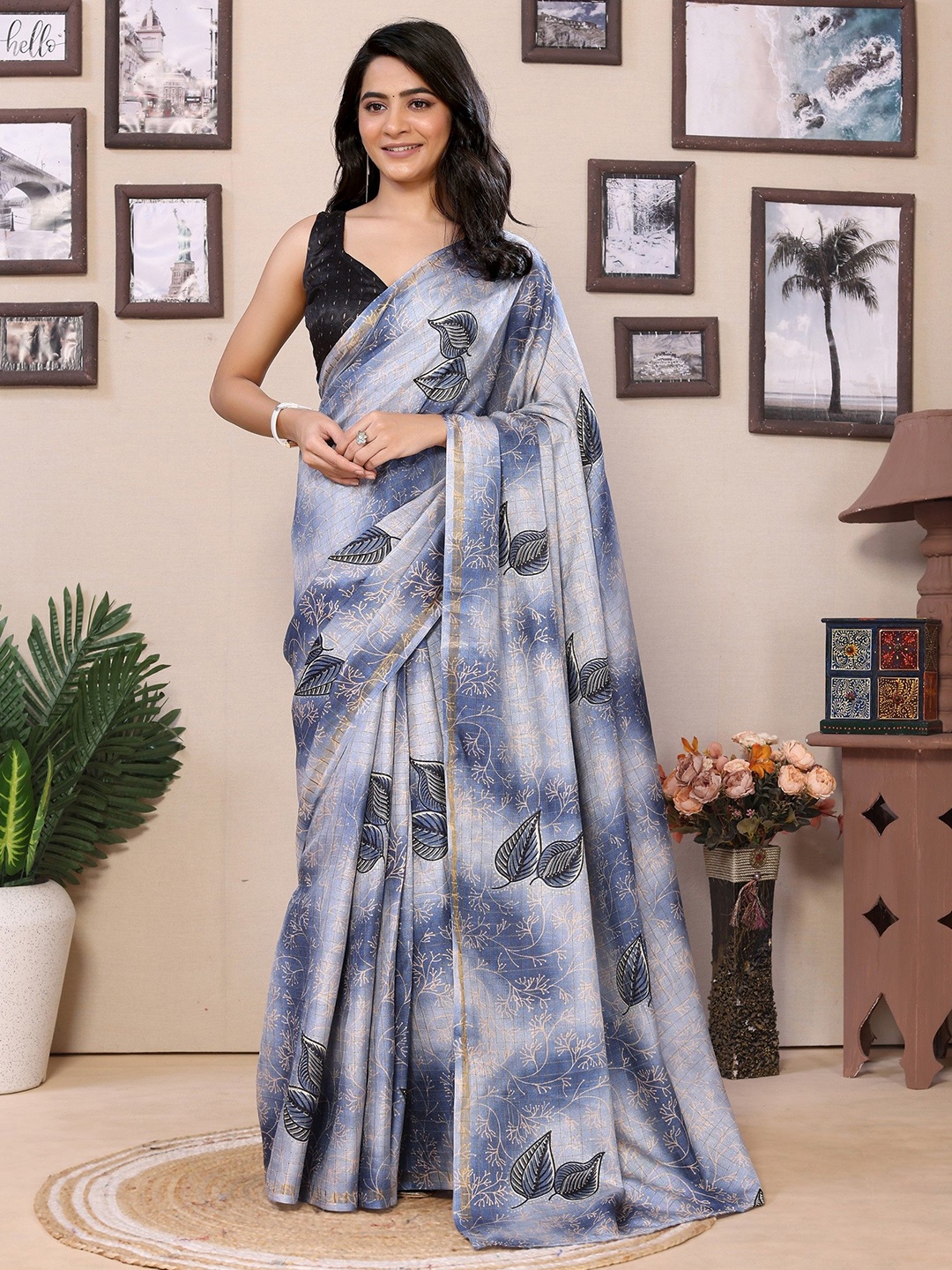 

LeeliPeeri Designer Ethnic Motifs Printed Ready to Wear Saree, Grey