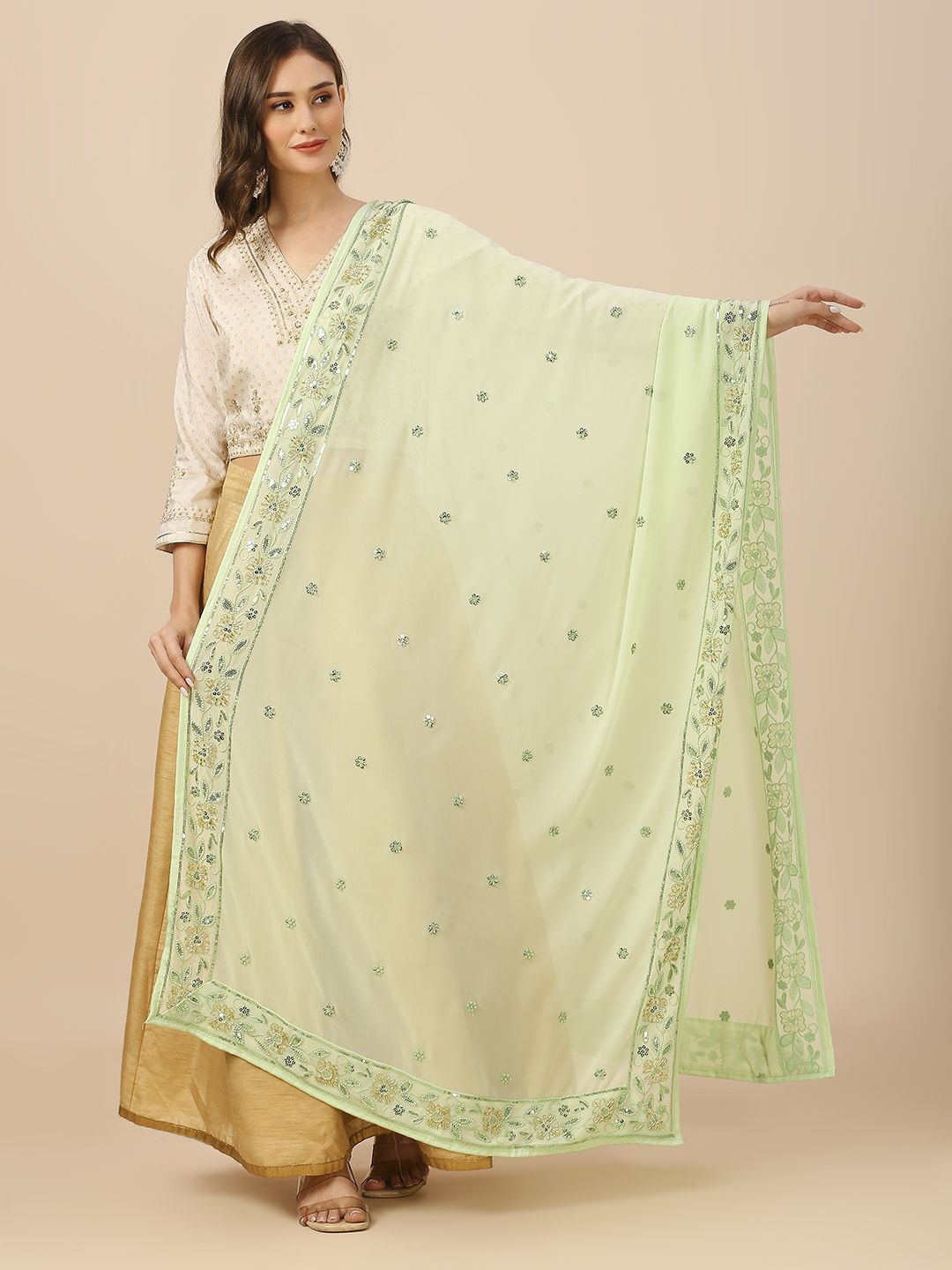 

Dupatta Bazaar Embroidered Dupatta with Sequins, Green