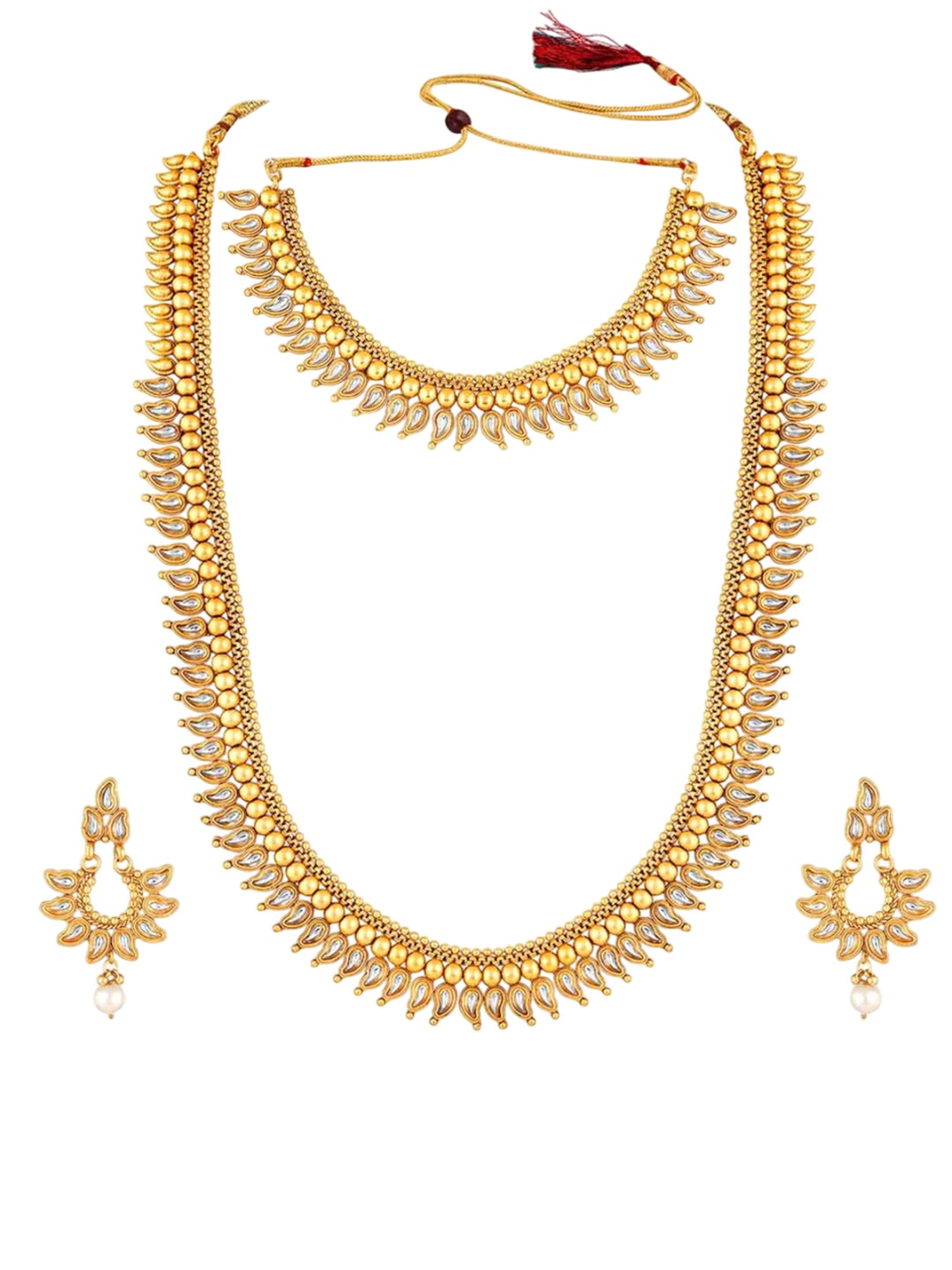 

Peora Gold-Plated Stone Studded & Beaded Long Jewellery Set