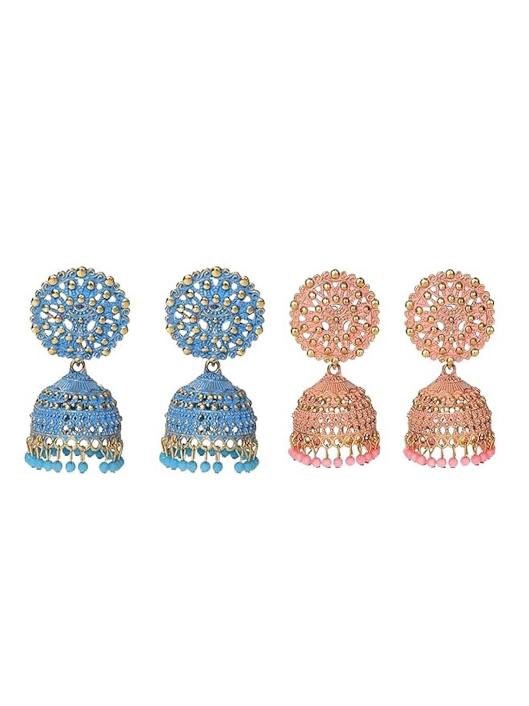 

Nilu's Collection Set Of 4 Contemporary Jhumkas Earrings, Gold