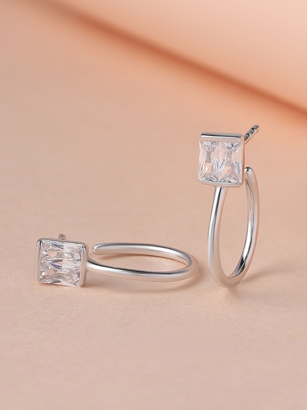 

Ornate Jewels 925 Sterling Silver Rhodium-Plated Square Hoop Earrings, White