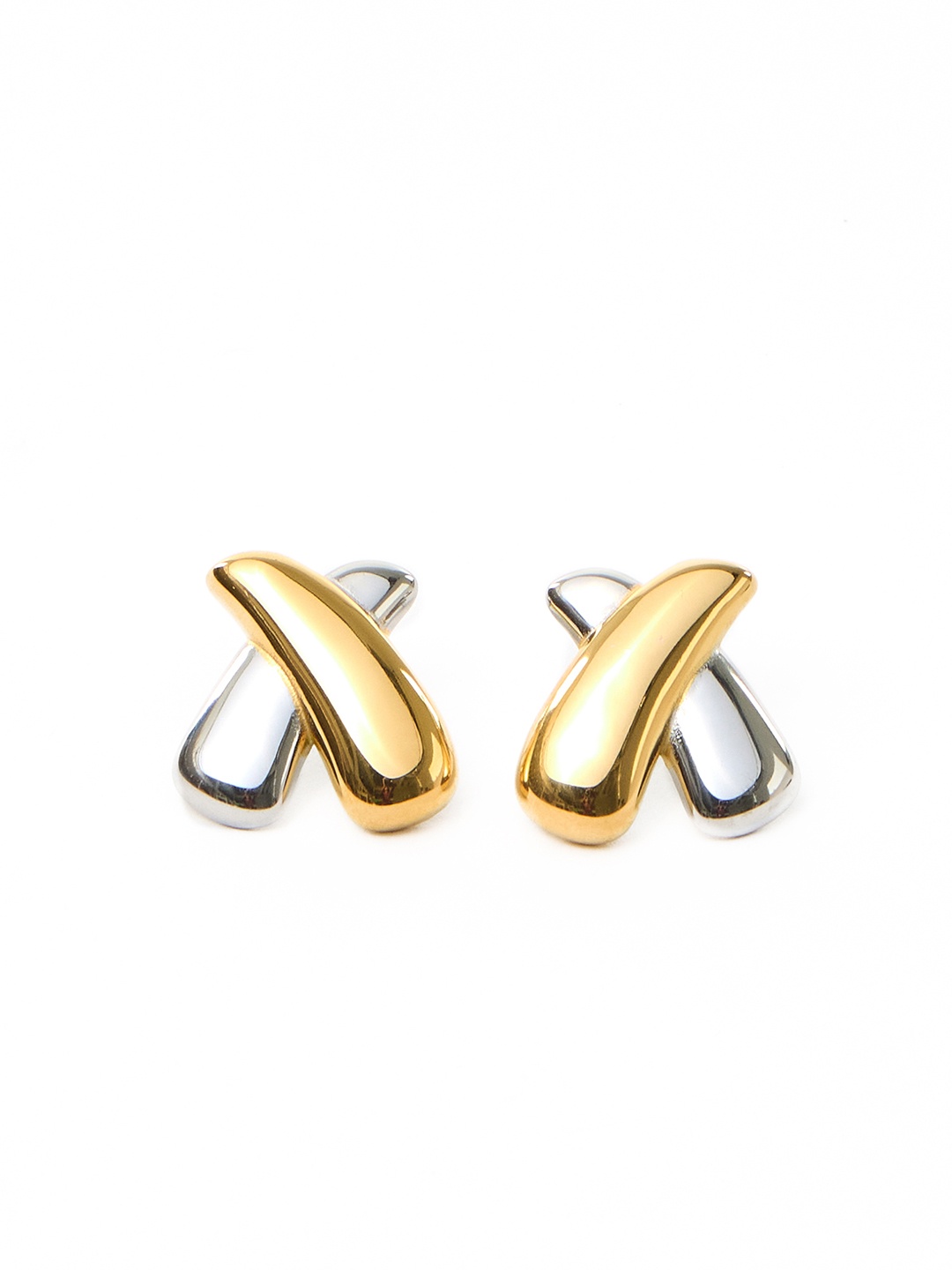 

WHITE LIES Gold-Plated Contemporary Stainless Steel Studs Earrings